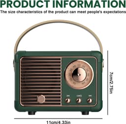 Retro Bluetooth-luidspreker, mini draagbare bluetooth-luidspreker, retro radio, bluetooth-luidspreker, oplaadbaar, retro transistorradio, vintage radio voor thuis, cadeau (groen) — thumbnail 5
