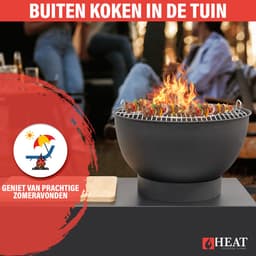 HEAT Buitenkeuken Trolley Zwart – Vuurschaal 60 cm - Mobiele BBQ & Plancha met Snijplank – 117x46x106 cm — thumbnail 3