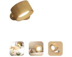 Nachtlampje - Wandlamp binnen - Oplaadbare wandlamp - Nachtlampje kinderen - Wandlamp met batterij 1 stuk - Touch control 3 helderheidsniveaus - 360° draaibaar - Voor woonkamer-Slaapkamer-Trap - Houtnerf