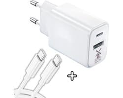 Dutch Quality® USB C Adapter - Oplader - Snellader Stekker - 20W - Geschikt voor smartphones, tablets, headphones, speakers, e-readers - Oplaadblok USB -Wit- inclusief oplader kabel 1 meter van USB-C naar USB-C