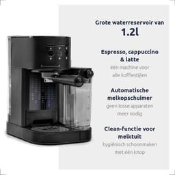 BluMill Koffiemachine - Pistonmachine - Espressomachine - Incl. automatische melkschuimer & 2 portafilters - Mat Zwart — thumbnail 2