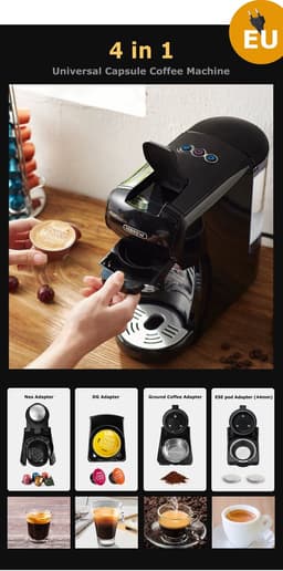 HiBREW H1A 4-in-1 Koffiecupmachine – Voor Nespresso, Dolce Gusto, ESE & gemalen koffie – Compact & Energiezuinig – Zwart — thumbnail 3