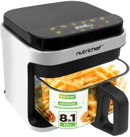 Nutrichef Airfryer 5,5 L – 8-in-1 Kookmodi, Transparante Kom, Nauwkeurige Temperatuur & Timer – Wit — thumbnail 1