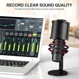 Microfoon Popfilter - Pop Filter - Pop Shield - Popkiller - Microfoon - Studio - Studio Accessoire - Popruis Vermijden - Duurzaam Design - Popfilter - Handheld Microfoonschermmasker - Microfoon Windschermhoes - Zwart — thumbnail 4