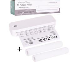 Impressora Térmica® - Thermische A4 printer - Mini Printer voor Mobiel/Tablet/Laptop - 304 DPI - Pocket Printer - Tattoo printer - Inclusief twee rollen thermisch papier - Wit