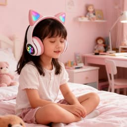 longziming Draadloze Kinder Koptelefoon – Cat Headphones met LED Oortjes – Bluetooth Hoofdtelefoon– Bluetooth 5.0 – Licht Groen – Met Verlichting – Opvouwbare opbergruimte – Roze — thumbnail 6