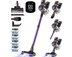 Elekiatech Steelstofzuiger - Steelstofzuiger Draadloos - LED Touchscreen - Batterijduur tot 50 minuten - 1,5L Stofreservoir - Voor Tapijt, Harde Vloeren & Dierenhaar - Paars