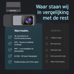 Norrmalm® Dashcam voor auto - 4K - WIFI - App (iOS & Android) - 64GB SD-Kart - Voor & achter camera - G-sensor - Loop opname - Zwart — thumbnail 5