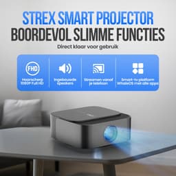 Strex Beamer - Smart 1080P Full HD Projector - 4K Ondersteuning - WiFi & Bluetooth - Ingebouwde Speakers - Draagbare Mini Beamer Thuisbioscoop - WhaleOS - Inclusief Opbergtas — thumbnail 2