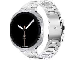 Stravo titanium bandje 'Iron' geschikt voor Samsung Galaxy Watch 8 40mm / Samsung Galaxy Watch 8 44mm / Samsung Galaxy Watch 8 Classic 46mm – Zilver – premium metalen schakelband met inkortset – stijlvolle en duurzame horlogeband voor smartwatch