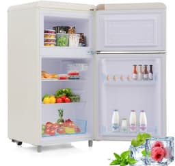 Retro koelkast, dubbele deur boven en onder, totaal volume van 72 liter, met een vriescapaciteit van 21 liter, 120 kWh/jaar, ledverlichting. Verkrijgbaar in diverse kleuren. [Energieklasse E] — thumbnail 1