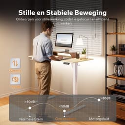 SENSE7 NOJO LIGHT - Zit Sta Bureau - 120 cm x 60 cm - Elektrisch bureau - Verstelbare bureau - Elektrische Hoogteverstelling, Hoogte 72-118 cm, Intelligent Bedieningspaneel, Lichtbruin-Wit — thumbnail 3