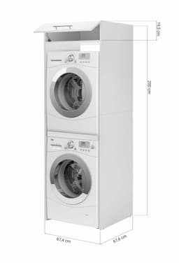 Wasmachine kast - Wasmachine kast en droger kast - Wasmachine ombouw - Houten wasmachine meubel - Wit — thumbnail 5