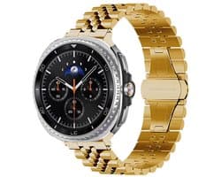 Stravo 5-rij schakels metalen bandje – Geschikt voor Samsung Galaxy Watch 8 40mm / Samsung Galaxy Watch 8 44mm / Galaxy Watch 8 Classic 46mm – Premium RVS horlogeband met vlindersluiting voor Samsung smartwatches – inclusief inkortset (Goud)