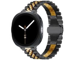 Stravo 5-rij schakels metalen bandje – Geschikt voor Samsung Galaxy Watch 8 40mm / Samsung Galaxy Watch 8 44mm / Galaxy Watch 8 Classic 46mm – Premium RVS horlogeband met vlindersluiting voor Samsung smartwatches – inclusief inkortset (Zwart/goud)