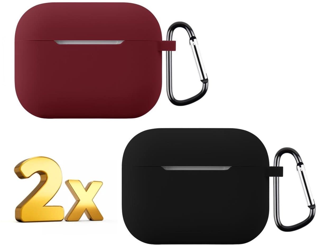 Telestore - hoesje geschikt voor AirPods Pro 3 soft case cover - 2 stuks zwart en rood - TPU hoesje Beschermhoes - AirPods Pro 3 Cover - AirPods Pro 3 hoesje - Geschikt voor Apple AirPods Pro 3 - gel hoesje met sleutelhanger — afbeelding 1