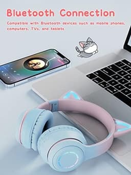Draadloze Kinderhoofdtelefoon Met Kattenoren En LED-Verlichting - Opvouwbare Over-Ear Hoofdtelefoon Met Microfoon - Bluetooth 5.3 - Roze — thumbnail 2