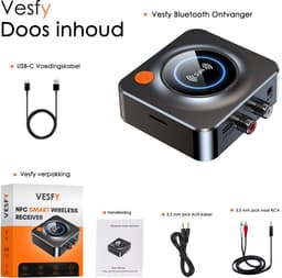 Vesfy Bluetooth 5.1 Ontvanger met NFC - AUX & RCA Audio Adapter - Voor Auto, Versterker & Speakers — thumbnail 4