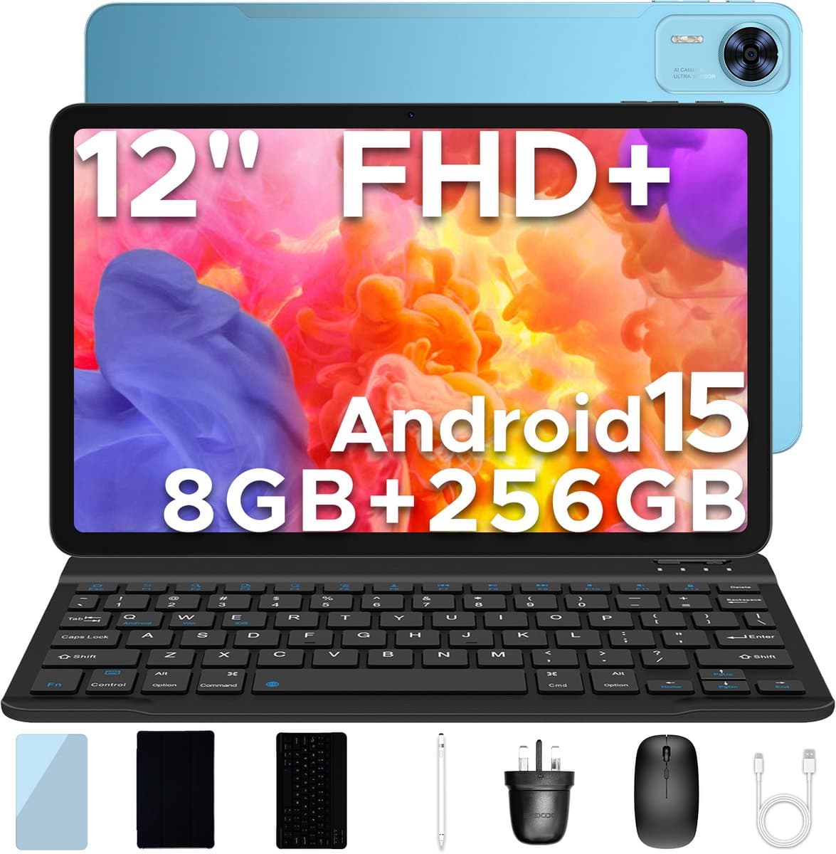 DOOGEE T36 Tablet met toetsenbord 12"+ 90Hz Android 15 32 ​​GB RAM + 256 GB ROM 8800 mAh batterij Twee simkaart BT 5.0 FaceID,Blauw — afbeelding 1