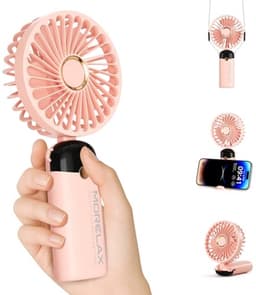 Handmatige Ventilator met LED Scherm en 4000mAh Batterij - 5-in-1 Reis, Bureau en Nekventilator (Roze) — thumbnail 2