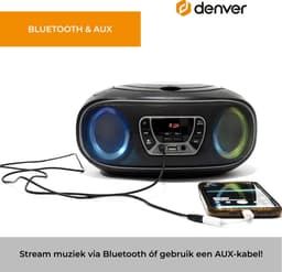 Denver Draagbare Bluetooth Radio CD Speler - Kinderen & Volwassenen & Ouderen - Lichteffecten - Boombox - AUX - FM - Noodradio- Werkt ook op Batterijen - Keuken -Zwart — thumbnail 4