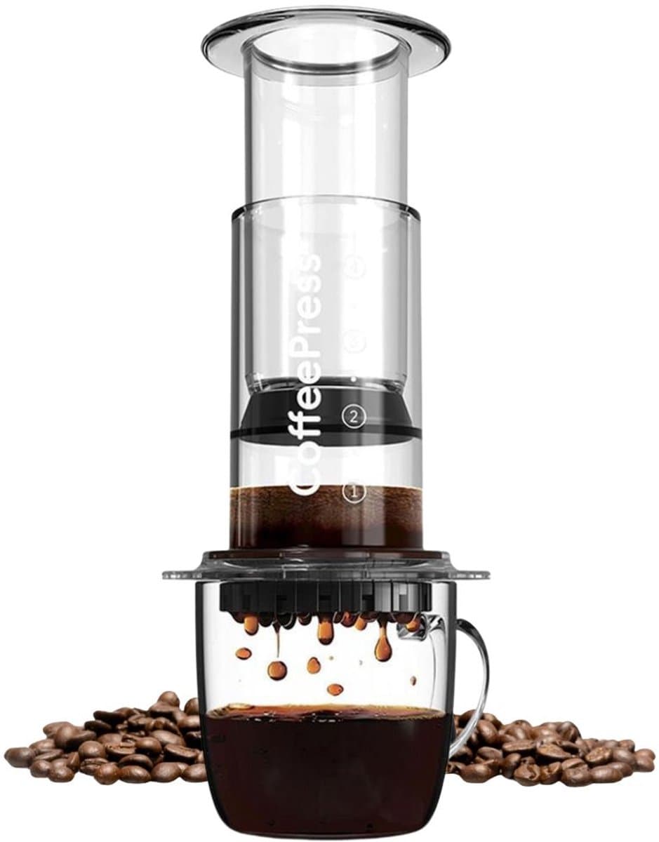 JOR Products® Coffee Press - Transparant - Aeropress - Koffiezetapparaat - Koffiebonen - Koffie - Espressomachine - Reizen - Camping - incl RVS Filter — afbeelding 1