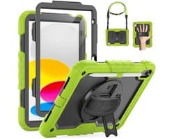 Schokbestendige Hoes voor iPad 11/10e Generatie - 360° Draaibare Standaard, Handriem, Schouderband en Pennenhouder - Groen