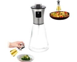 Olieverstuiver - Huishoudelijke vernevelaar, roestvrijstalen olieverstuiver van voedingskwaliteit - Zilver - Keukenverstuiver - Glazen oliedispenser - Geschikt voor keuken, airfryer, barbecue - Conisch