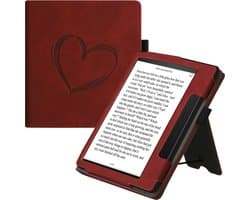 kwmobile e-reader hoesje geschikt voor Amazon Kindle Oasis 10. Generation hoes - E reader flip case van kunstleer - Ereader cover met stand - Brushed Hart design in donkerrood