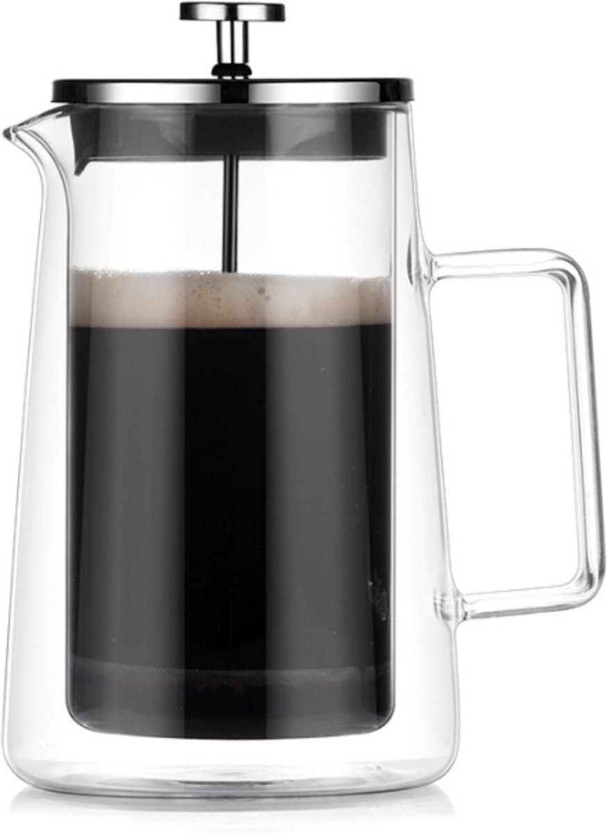 Dubbelwandige Cafetière - French Press - Coffeemaker - Filter Koffie - Borosillicaat Glas - Slow Coffee - 1 Liter — afbeelding 1
