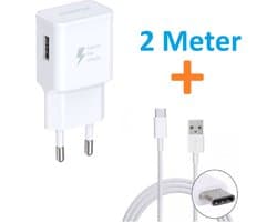 USB Stekker met Geschikt voor: USB-C Kabel 2 Meter - Snellaadfunctie - Oplaadsnoer - Oplader - Snellaadfunctie - USB Oplader - Snellader - Oplader - Fast Charging - Adapter - Snellader - Adapter USB - Adapter Universeel Geschikt voor: Samsung