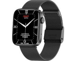 Belesy® DATURA - Smartwatch Heren – Smartwatch Dames - Horloge – Stappenteller – Calorieën - Hartslag – Sporten – Bel functie - Je eigen foto als wijzerplaat - Kleurenscherm - Full Touch – Zwart - Milanees - Moederdag