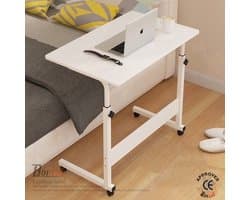 Borvat® - Laptop bijzettafel - Sta bureau voor laptop tafel voor thuis - Bureau Op Wielen - thuiskantoor - Wit - 40cm x 60cm