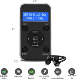 MP3 Speler Digitale Radio - DAB/DAB+ en FM-radio - Draagbare Sportradio - 20 Voorkeurzenders, Klok en Alarm - Zwart Grijs — thumbnail 4