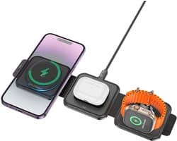 Hoco Draadloze Oplader - Opvouwbaar - Geschikt voor iPhone/AirPods/Apple Watch