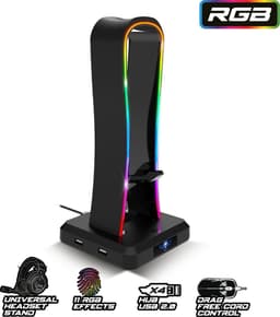 Spirit of Gamer Headset Stand – Headphone Stand – Headset Houder – LED – 4 USB-Poorten – Zwart — thumbnail 4