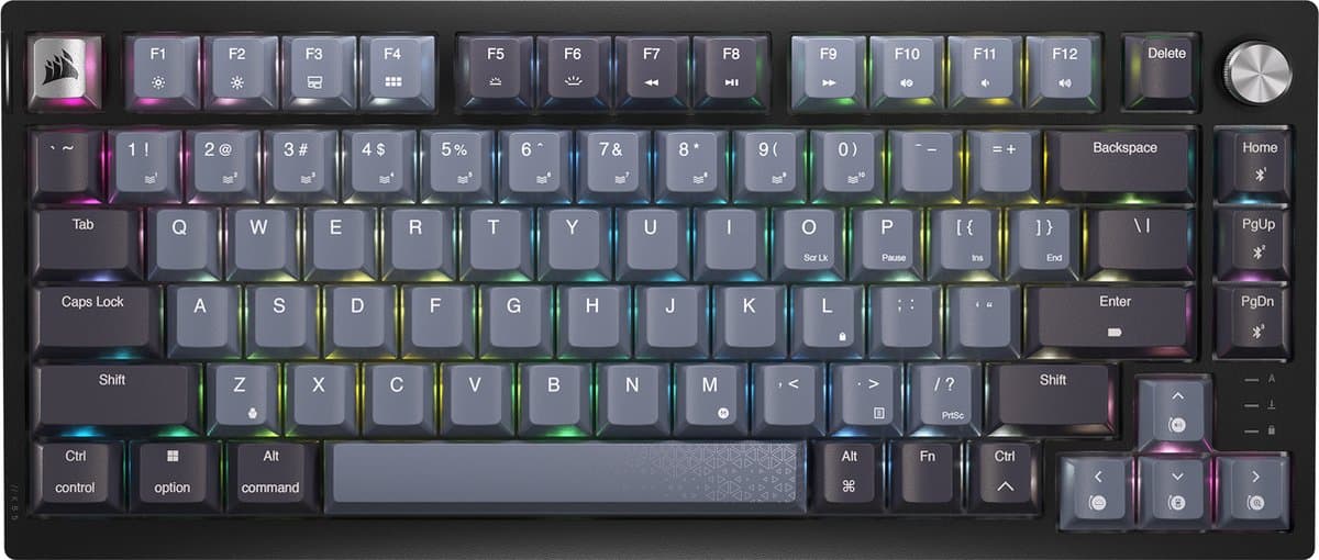 Corsair K65 Plus Draadloos Mechanisch Toetsenbord 75% - RGB – Corsair MLX Red Lineair – US Qwerty - Zwart/Grijs — afbeelding 1
