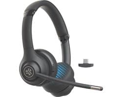 JLab Go Work Headset met Microfoon - Bluetooth - Voor Laptop en Computer - Computer headset - 55 uur batterij - USB C aansluiting - Bluetooth Dongle - Draadloze Koptelefoon