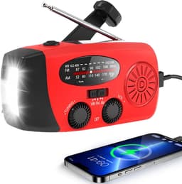 Brixy Noodradio - Radio Met Accu Batterij Voor Noodsituaties - Opwindbaar - Solar - Zaklamp - Powerbank - Rood — thumbnail 1