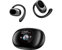 Draadloze In Ear Oordopjes Bluetooth 5.4-Sport Bluetooth Oordopjes -Laadkast met slim kleurenscherm-Noise Cancelling- Touch Control Open Oor waterdichte oortelefoon-Inclusief Oorhaak