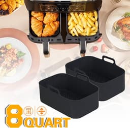 2 stuks Airfryer siliconen pot Geschikt voor Ninja Foodi Dual DZ201, Herbruikbare airfryer siliconen liners, Rechthoekige airfryermand 8QT, Airfryer accessoires (2 stuks, zwart) — thumbnail 3