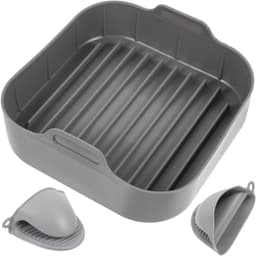 Airfryer accessoires - Airfryer siliconen bakje vierkant set - Siliconen ovenschaal - Airfryer siliconen bakplaat accessoire - Geschikt voor vierkante bakplaten, ovens en kookplaten - Antiaanbakmat - Set van 3 stuks - 20 cm - Grijs — thumbnail 1