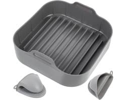 Airfryer accessoires - Airfryer siliconen bakje vierkant set - Siliconen ovenschaal - Airfryer siliconen bakplaat accessoire - Geschikt voor vierkante bakplaten, ovens en kookplaten - Antiaanbakmat - Set van 3 stuks - 20 cm - Grijs
