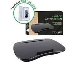 TrueLogic Alpha Bamboe laptopkussen - Inclusief 8GB USB stick - Laptopstandaard - Voor laptops t/m 17 inch - Bedtafel - Schootkussen - Zwart – Cadeautip