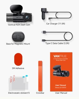 Vantrue N2X 2.7K Uber Dashcam Voor- en Binnenkant, 5G WiFi Dual Dashcam voor Auto met HDR IR Nachtzicht, STARVIS 2, GPS, 2,5K/60 FPS, LTE-ondersteuning, 24/7 Parkeerstand, Spraakbediening, Ondersteuning tot 512GB — thumbnail 5