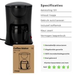 Cheqo® Koffiezetapparaat voor Auto 12V - Draagbare Koffiemachine met Autostekker – Reiskoffiezetapparaat voor Kamperen, Caravan & Vakantie – Compacte Elektrische Koffiezetter – Koffie Onderweg – Espressomachine 12V — thumbnail 5
