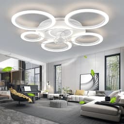 6 Ringen Plafondventilator - Wit - 6 Snelheden - Dimbaar Met Afstandsbediening en APP - Chandelier Fan - Zomer/Winter - Woonkamer Lamp - 90 cm — thumbnail 2