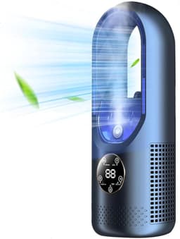 Bladloze Ventilator - Tafelventilator - Aircooler - Luchtkoeler - Tafel Ventilator - Energiezuinige Koeling - Stille Bladloze Ventilator - Aanraakbediening - USB - Draagbare Ventilator - Blauw — thumbnail 1