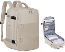 Somstyle Reis Rugzak - 45 x 31 x 20 CM - Handbagage Tas met Schoenenvak - Schooltas - Met USB-Oplaadpoort - Geschikt voor 14 Inch Laptop - Beige