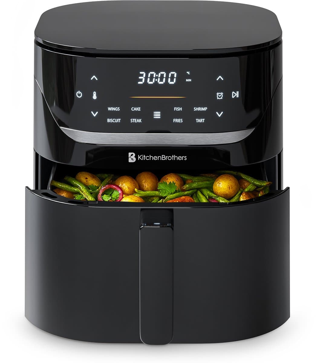 KitchenBrothers Airfryer XL - 5L - 1500W - PFAS-Vrij - Heteluchtfriteuse - 80ºC tot 200ºC - 8 Kookprogramma's - Zwart — afbeelding 1